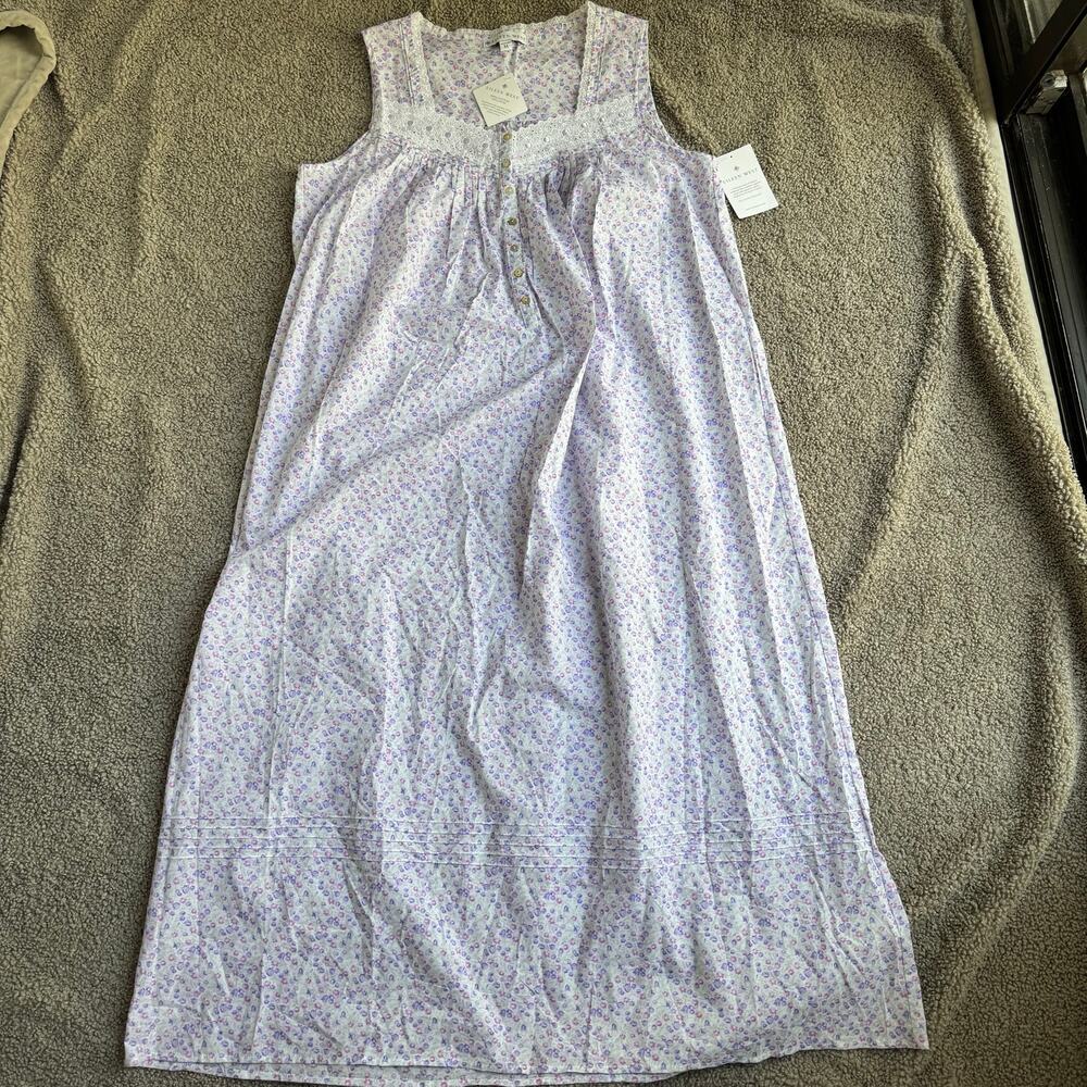 NWT Eileen West Floral Sleeveless Ballet Cotton Lawn Nightgown Size M